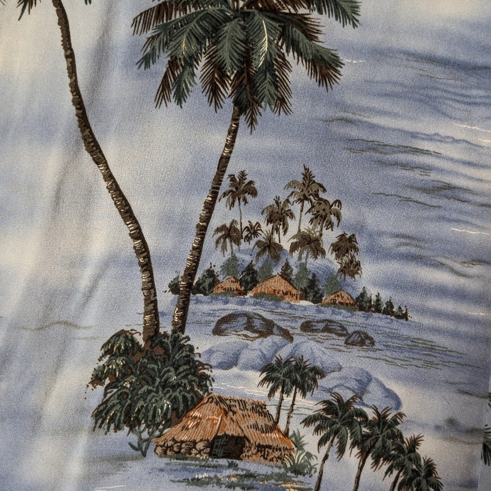 Craft and Borrow Mens Sz LT Hawaiian Shirt Tropical Print Palm Trees Grass Huts - Picture 6 of 6